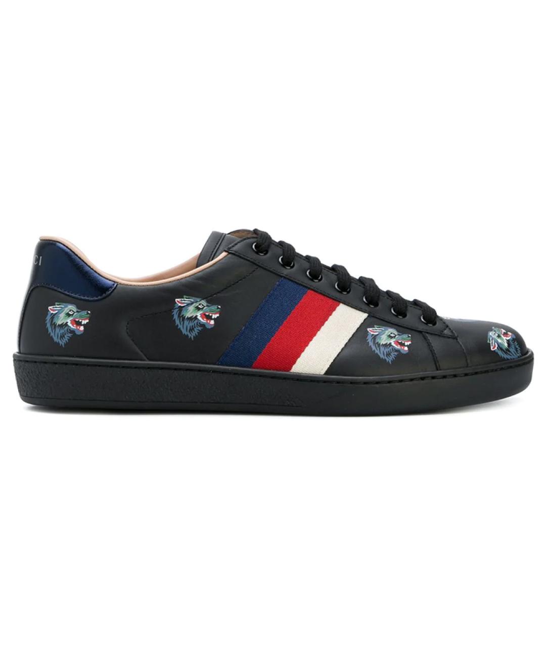 GUCCI Черные кожаные низкие кроссовки / кеды, фото 1