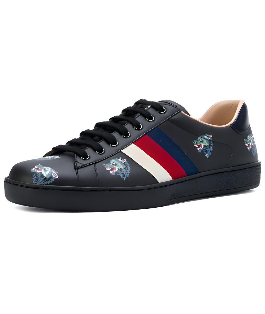 GUCCI Черные кожаные низкие кроссовки / кеды, фото 3