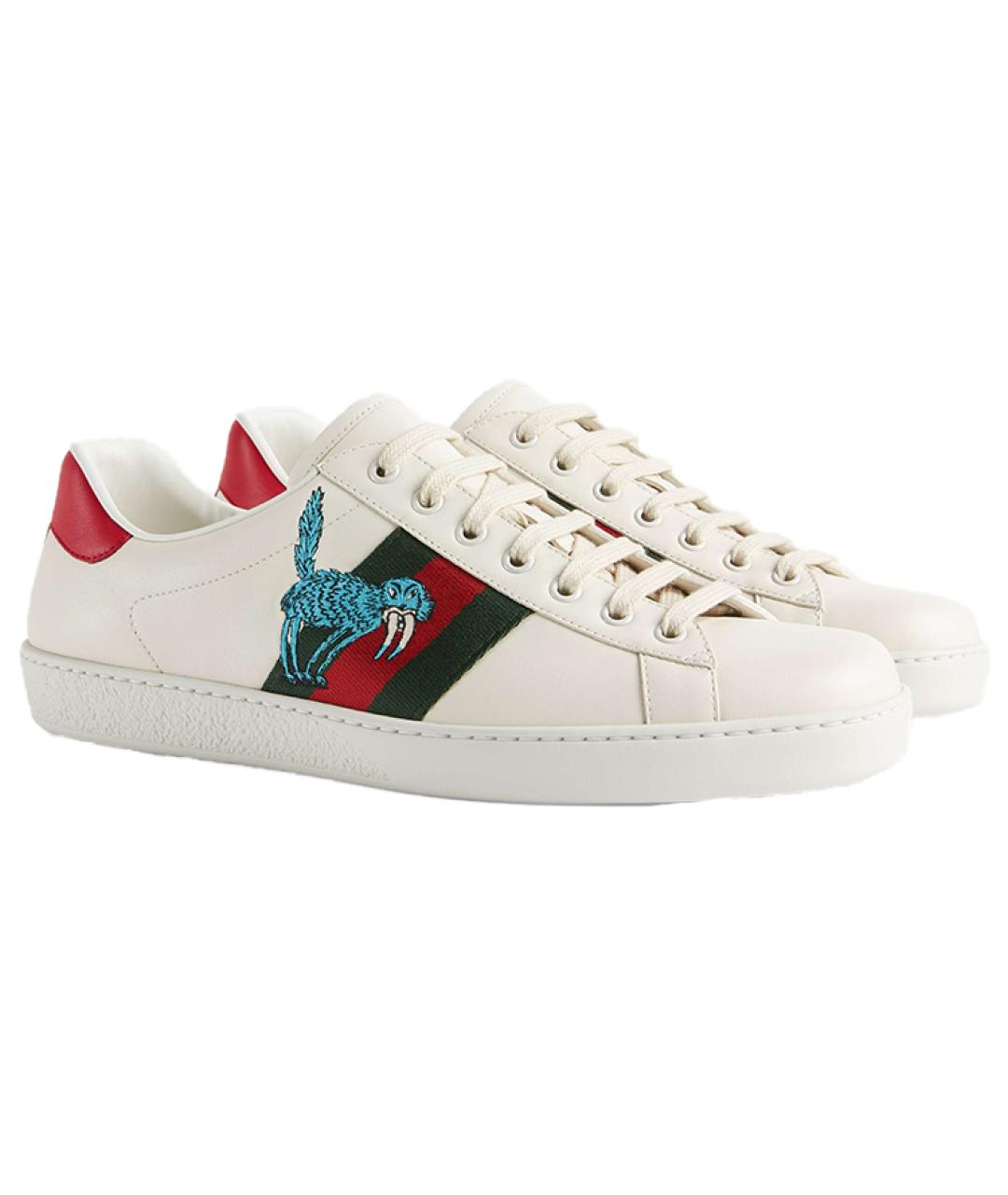 GUCCI Белые кожаные низкие кроссовки / кеды, фото 3