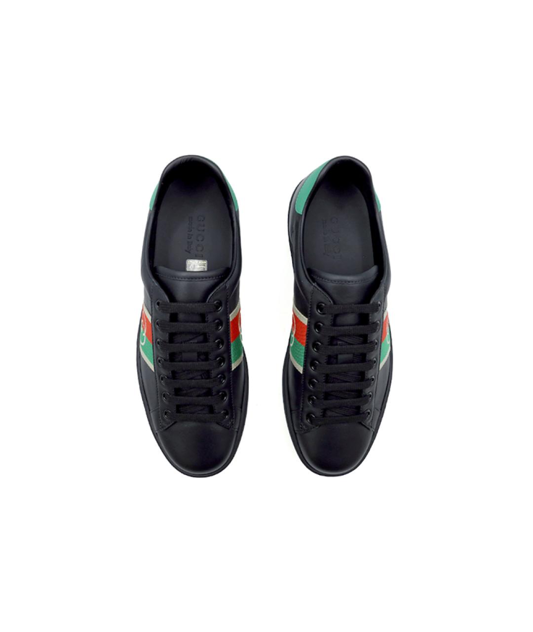 GUCCI Черные кожаные низкие кроссовки / кеды, фото 3