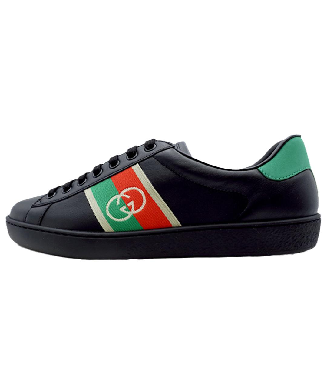 GUCCI Черные кожаные низкие кроссовки / кеды, фото 6