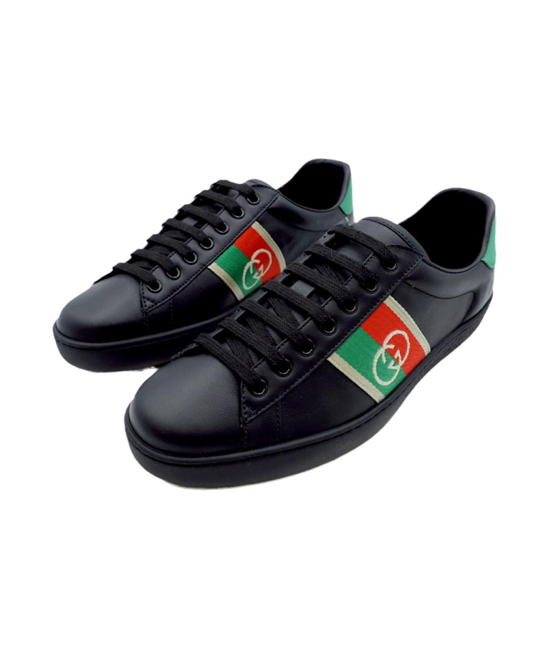 GUCCI Черные кожаные низкие кроссовки / кеды, фото 2