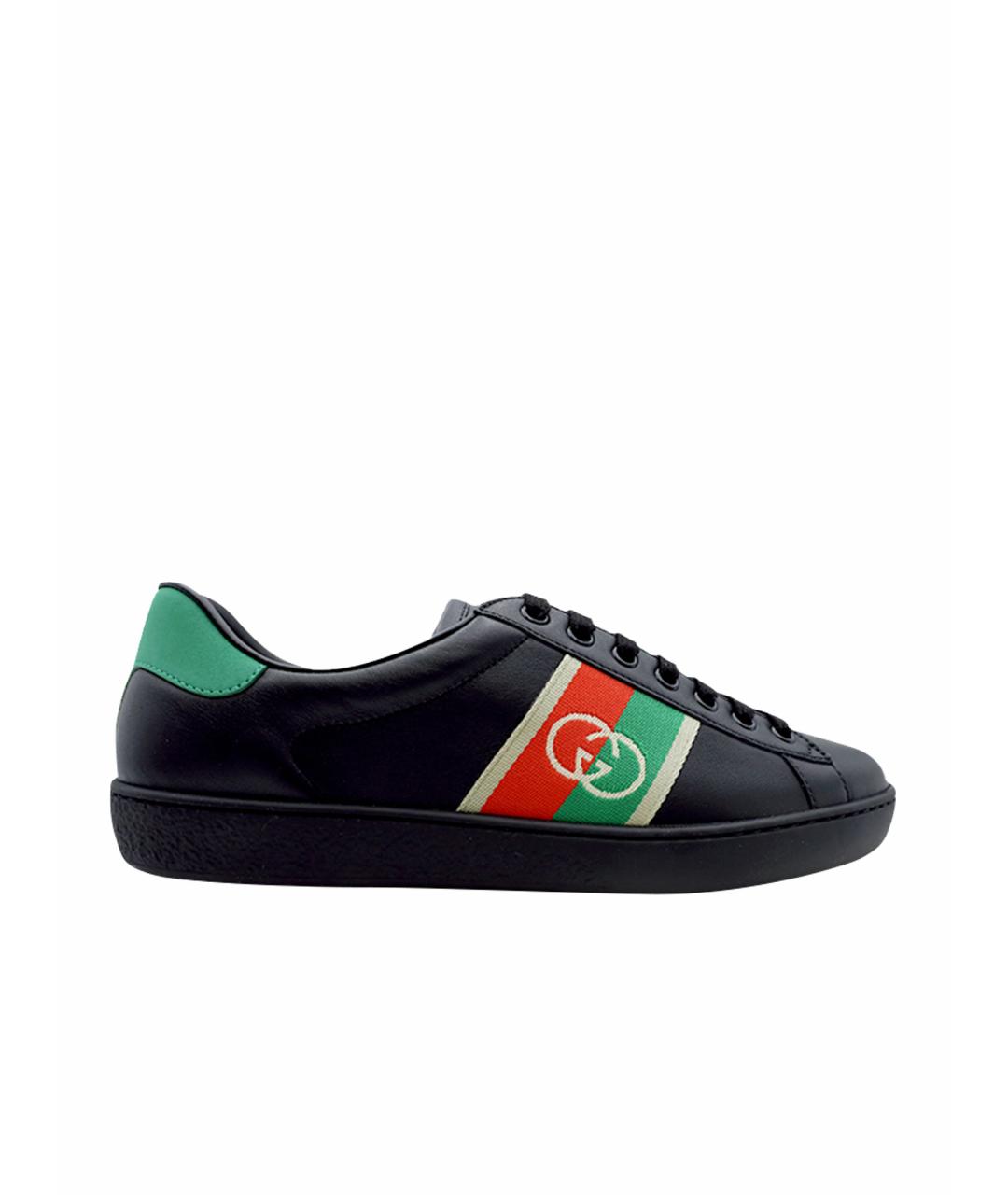 GUCCI Черные кожаные низкие кроссовки / кеды, фото 1