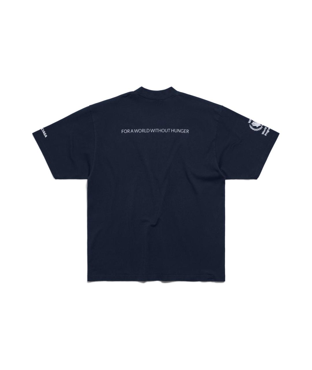 BALENCIAGA Темно-синяя хлопковая футболка, фото 2