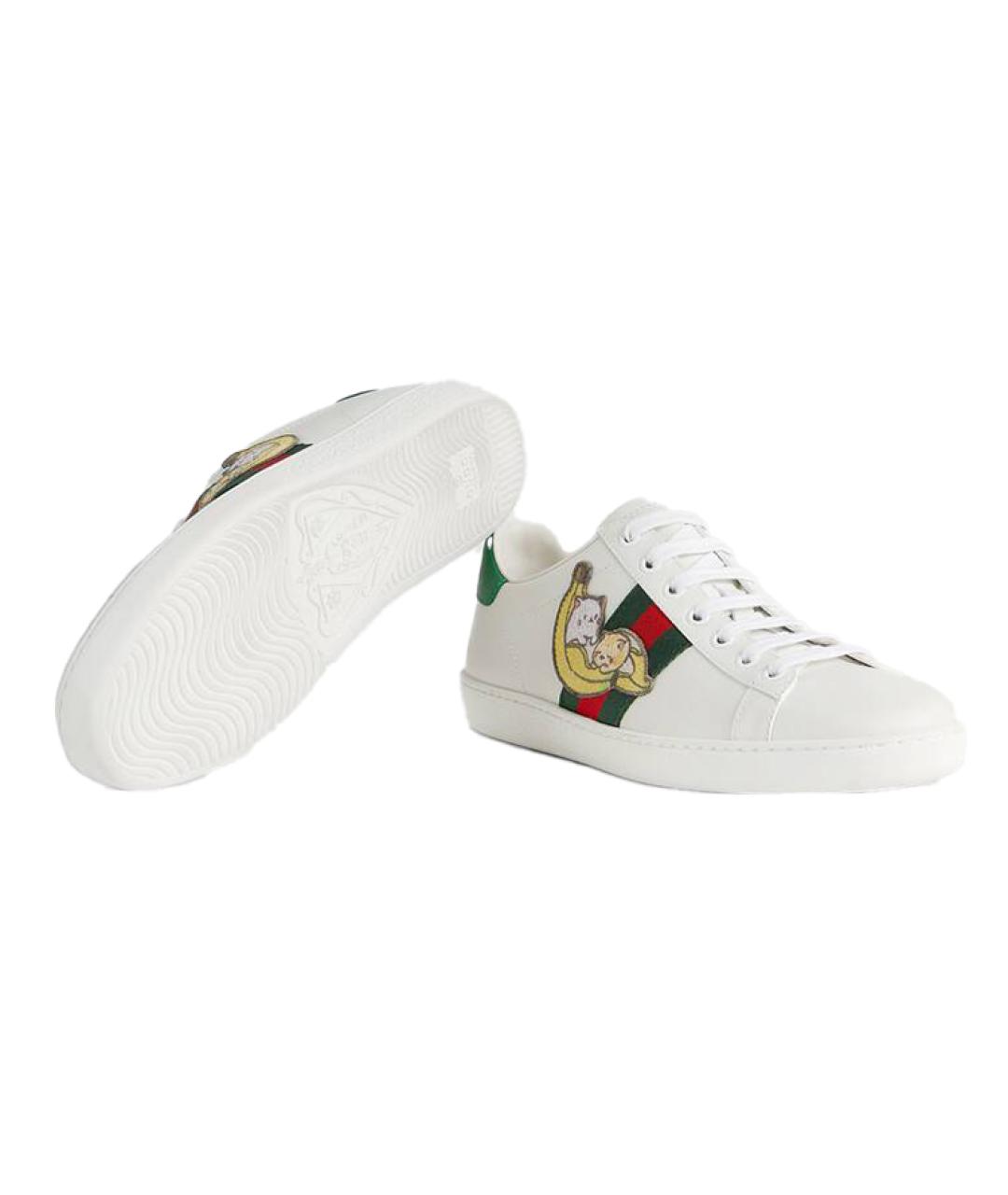 GUCCI Белые кожаные низкие кроссовки / кеды, фото 5