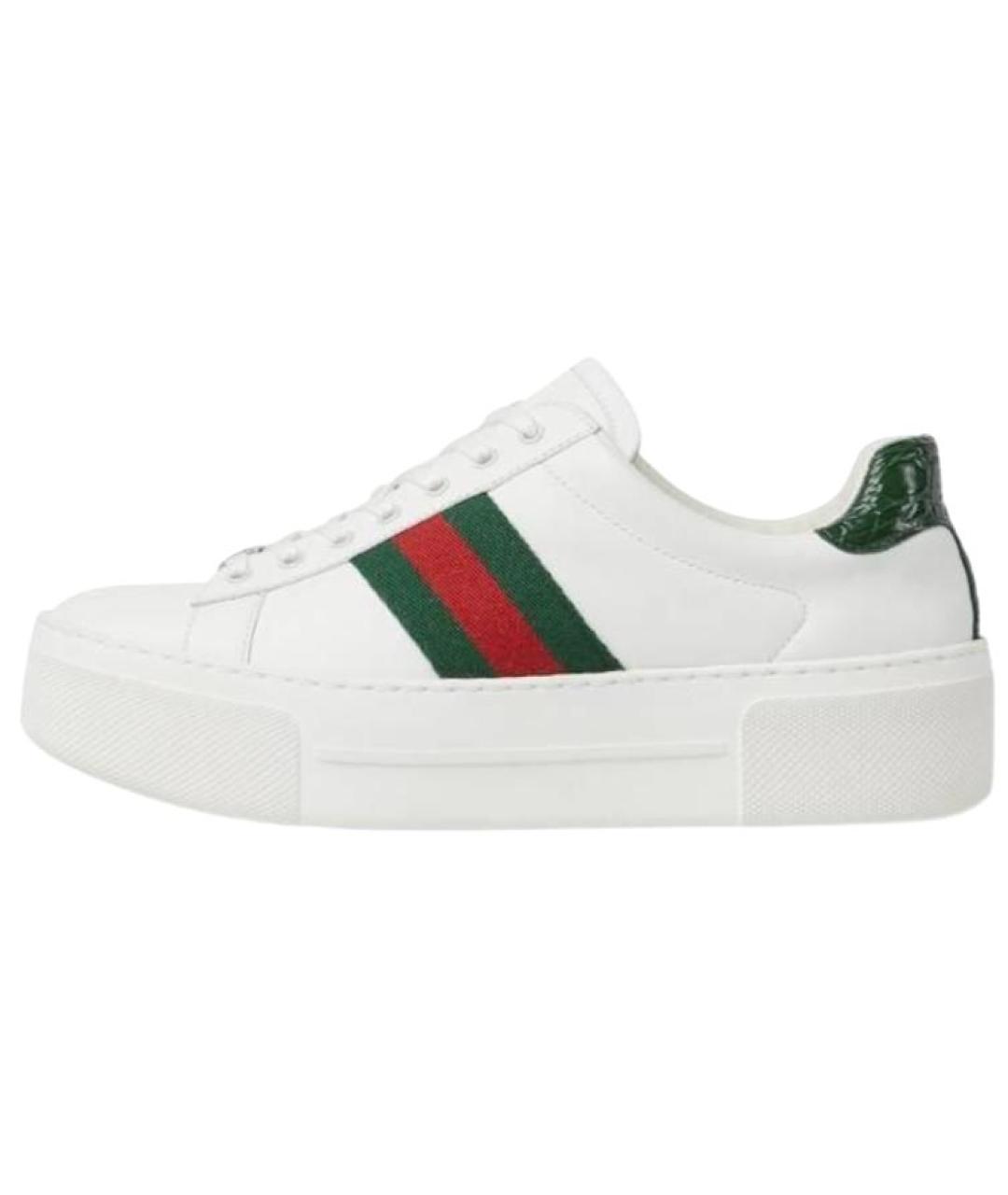 GUCCI Белые кожаные кроссовки, фото 2
