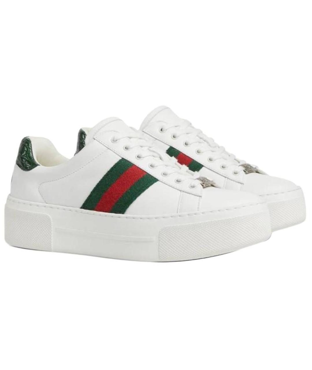 GUCCI Белые кожаные кроссовки, фото 3