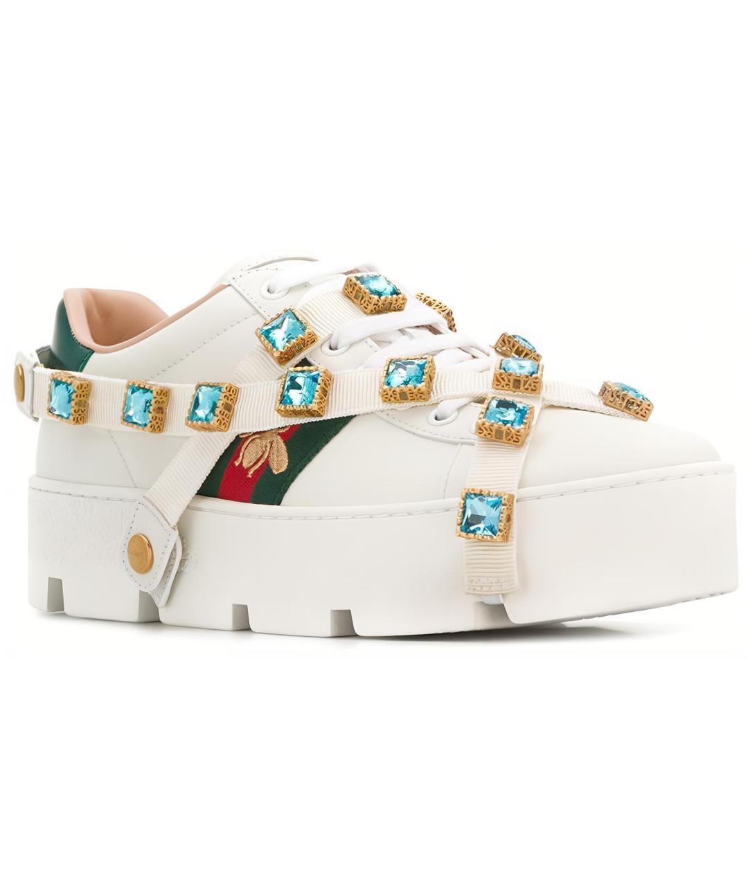 GUCCI Белые кожаные кроссовки, фото 3