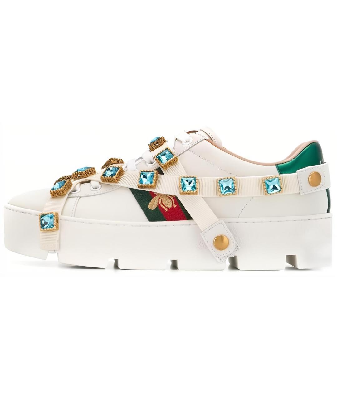 GUCCI Белые кожаные кроссовки, фото 2