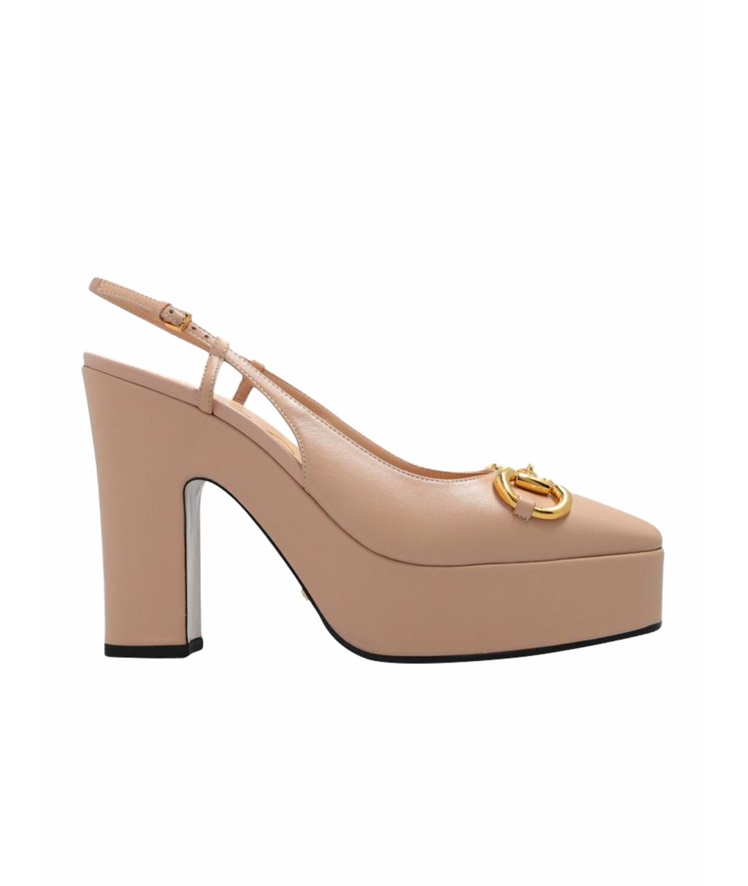 GUCCI Бежевые кожаные туфли, фото 1