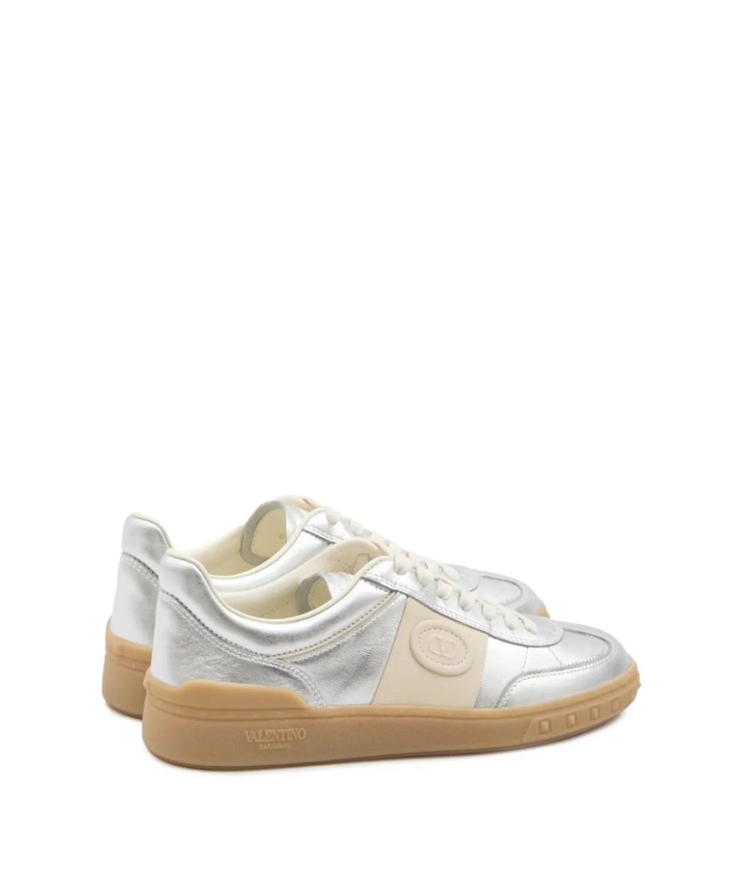 VALENTINO Серебряные кожаные кроссовки, фото 3