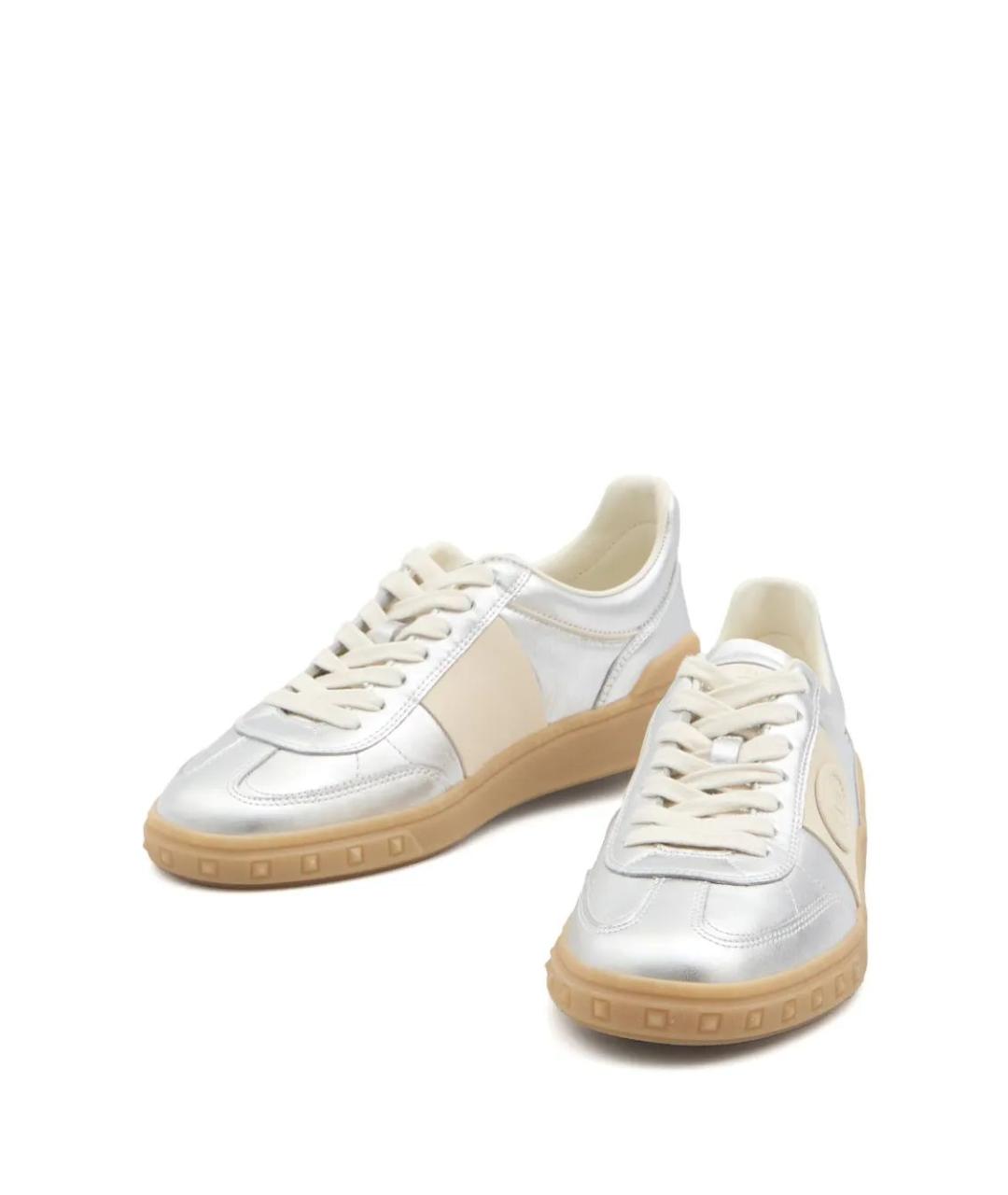 VALENTINO Серебряные кожаные кроссовки, фото 5