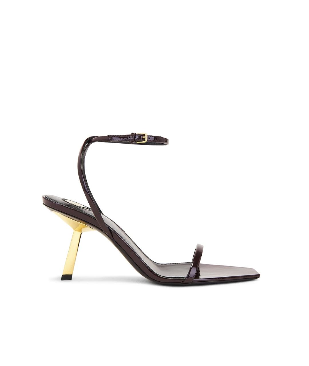 SAINT LAURENT Бордовые кожаные босоножки, фото 1
