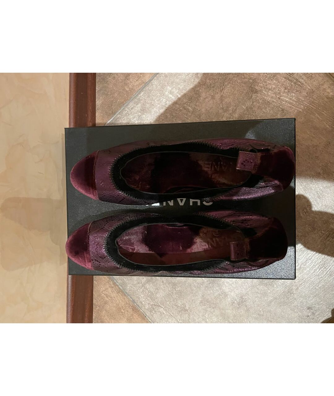 CHANEL PRE-OWNED Фиолетовые бархатные лодочки на низком каблуке, фото 3