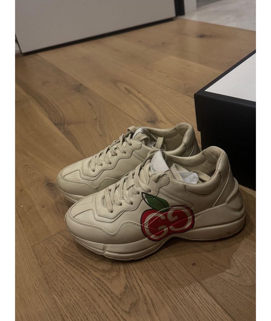 GUCCI Бежевые кожаные кроссовки, фото 4