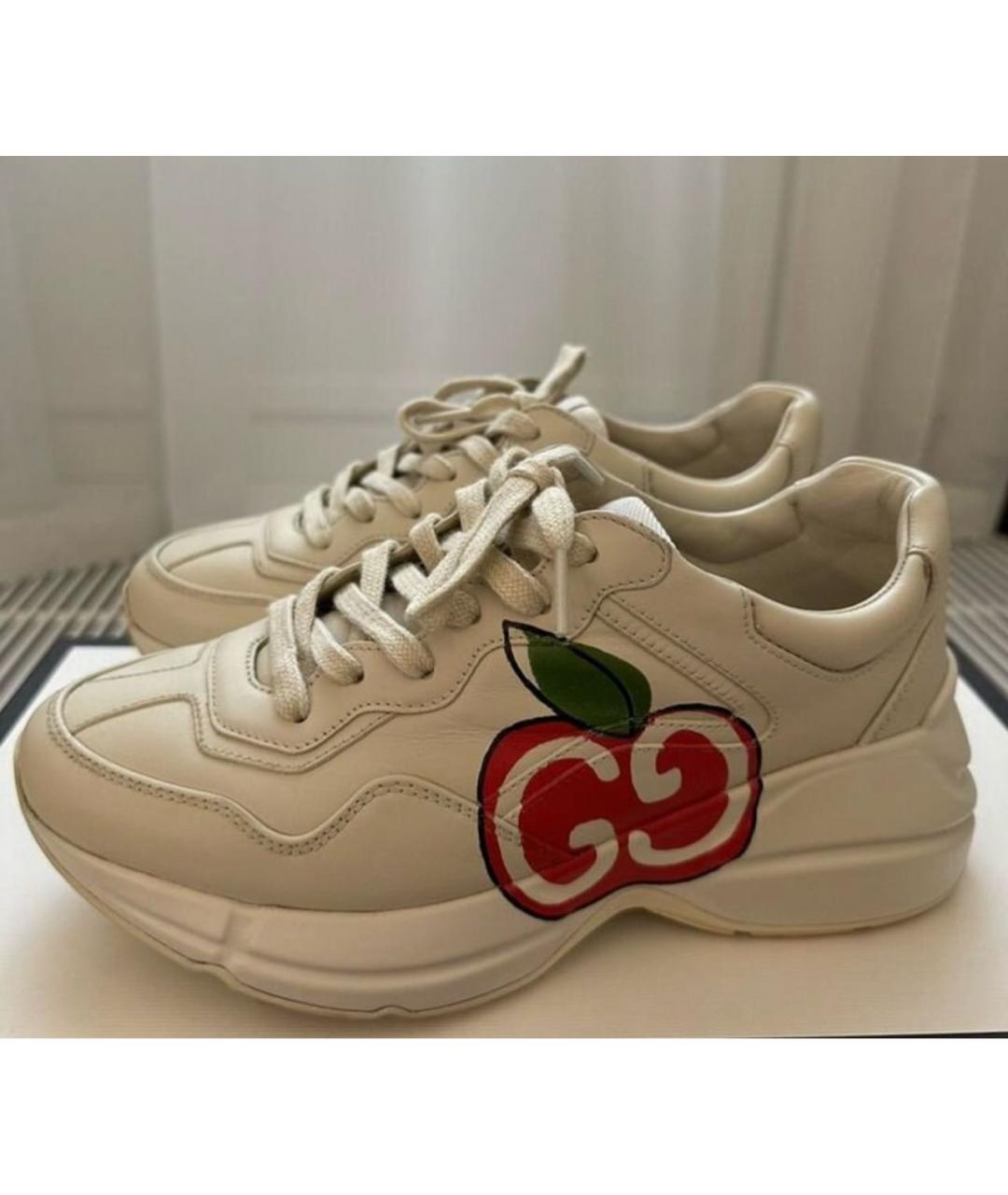 GUCCI Бежевые кожаные кроссовки, фото 6