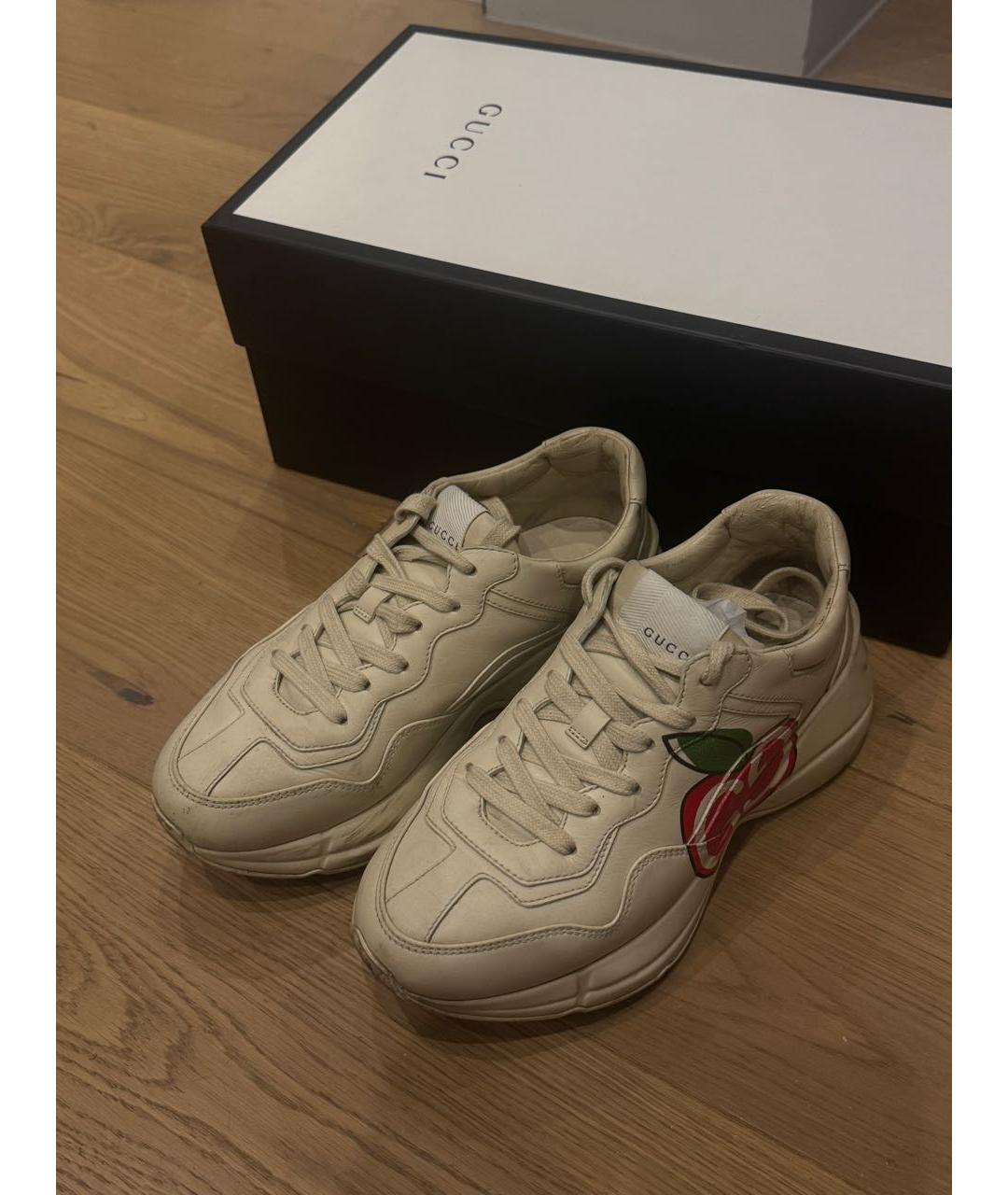 GUCCI Бежевые кожаные кроссовки, фото 2