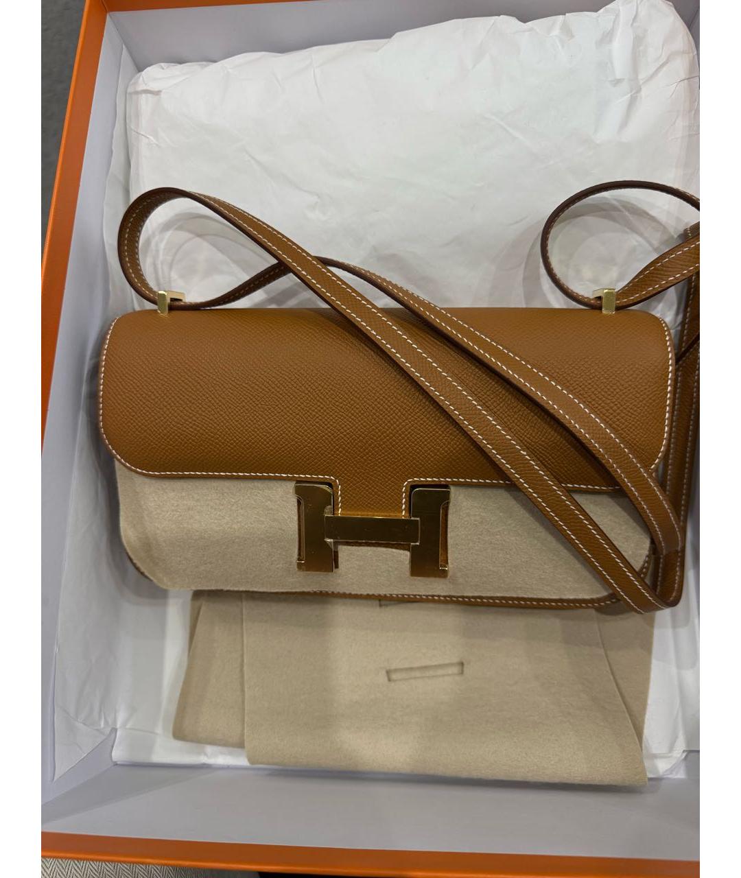 HERMES Бежевая кожаная сумка через плечо, фото 2