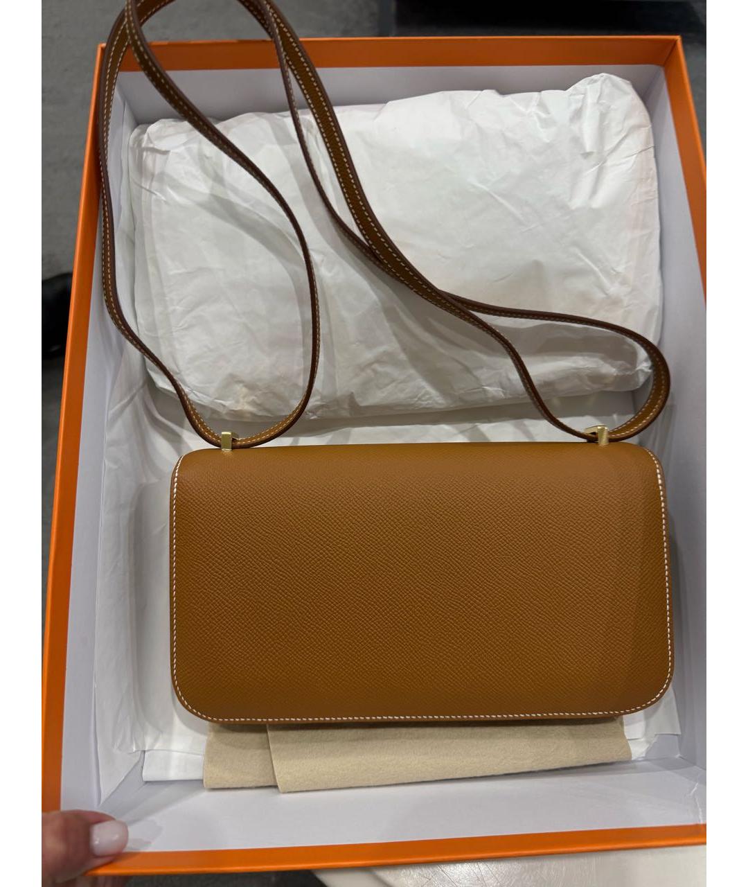 HERMES Бежевая кожаная сумка через плечо, фото 3