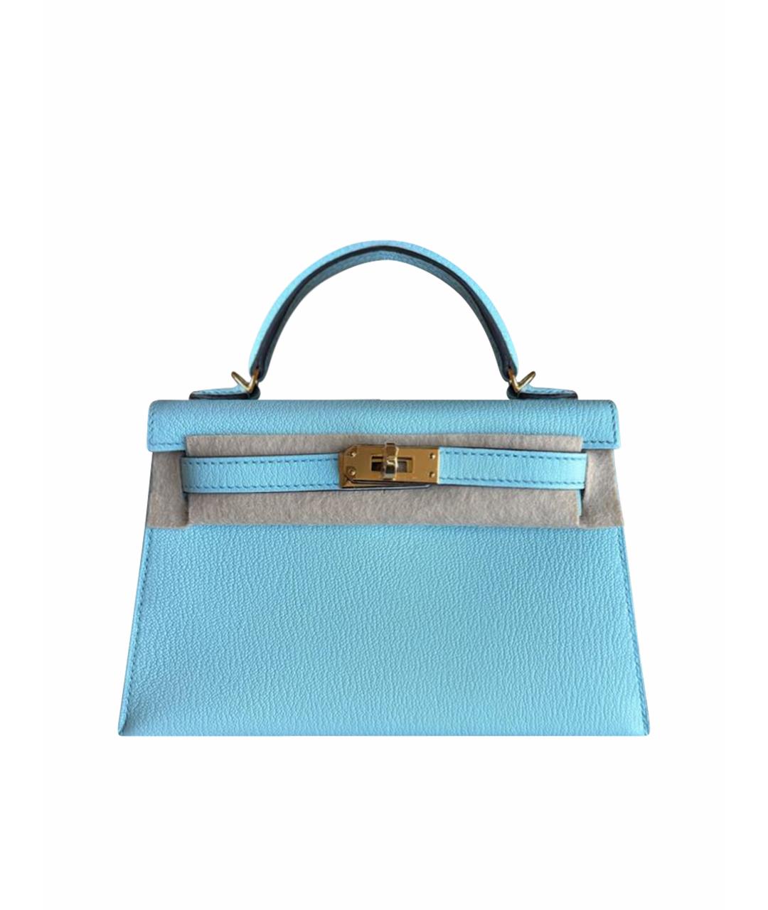 HERMES Бирюзовая кожаная сумка с короткими ручками, фото 1