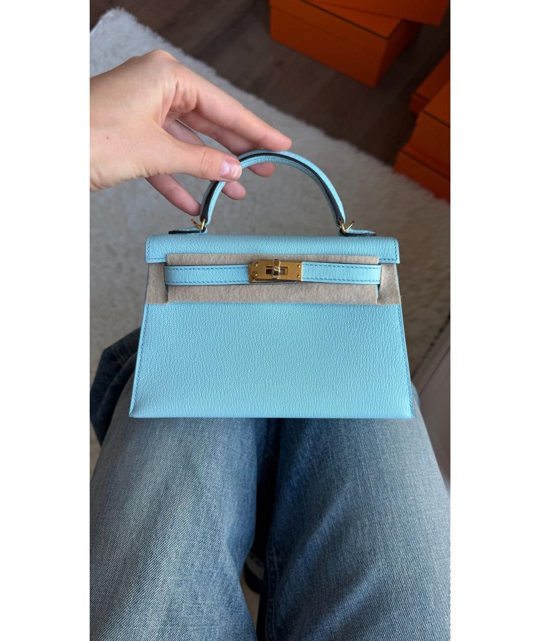 HERMES Бирюзовая кожаная сумка с короткими ручками, фото 4