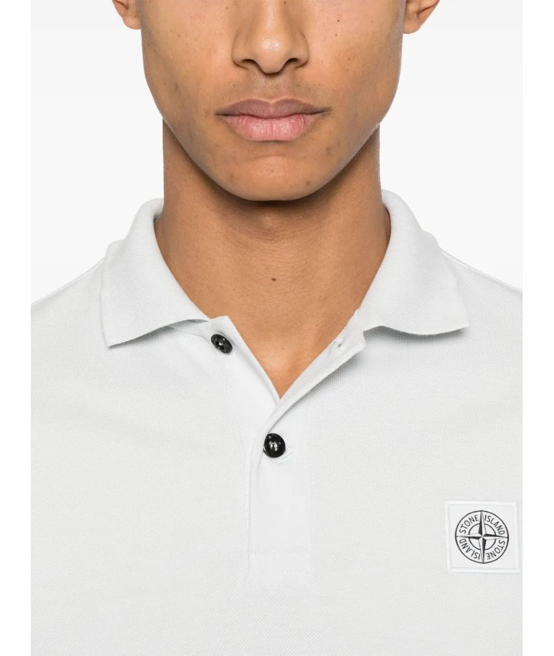 STONE ISLAND Голубое хлопковое поло с коротким рукавом, фото 4
