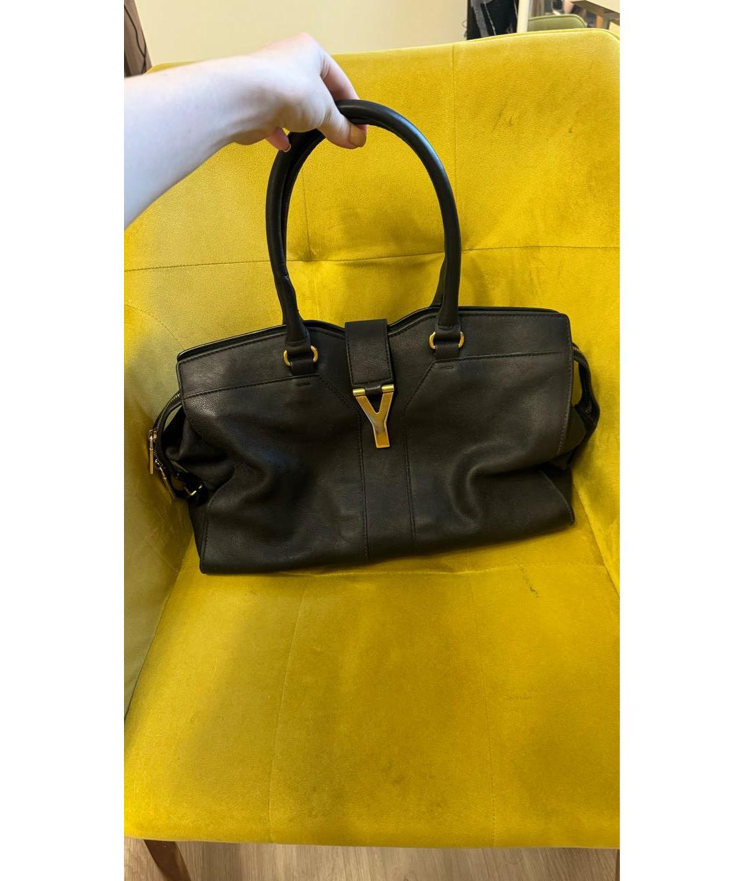 SAINT LAURENT Черная кожаная сумка тоут, фото 2