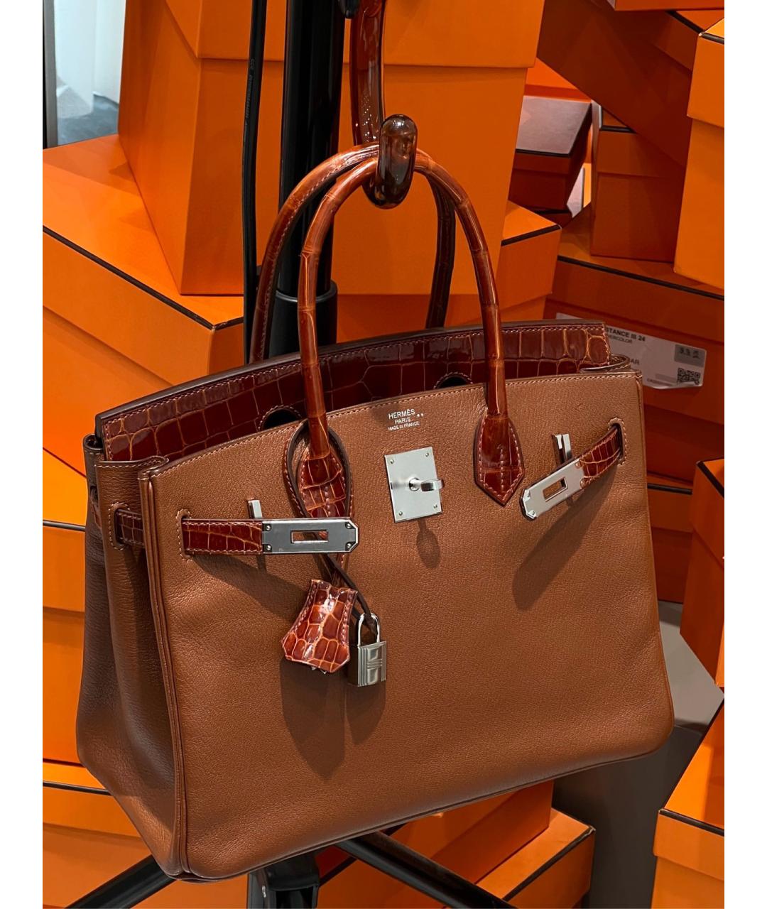 HERMES Коричневая кожаная сумка с короткими ручками, фото 7