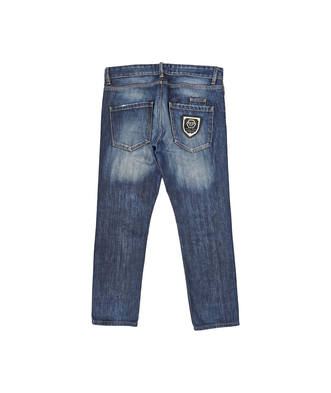 PHILIPP PLEIN Синие хлопковые прямые джинсы, фото 2