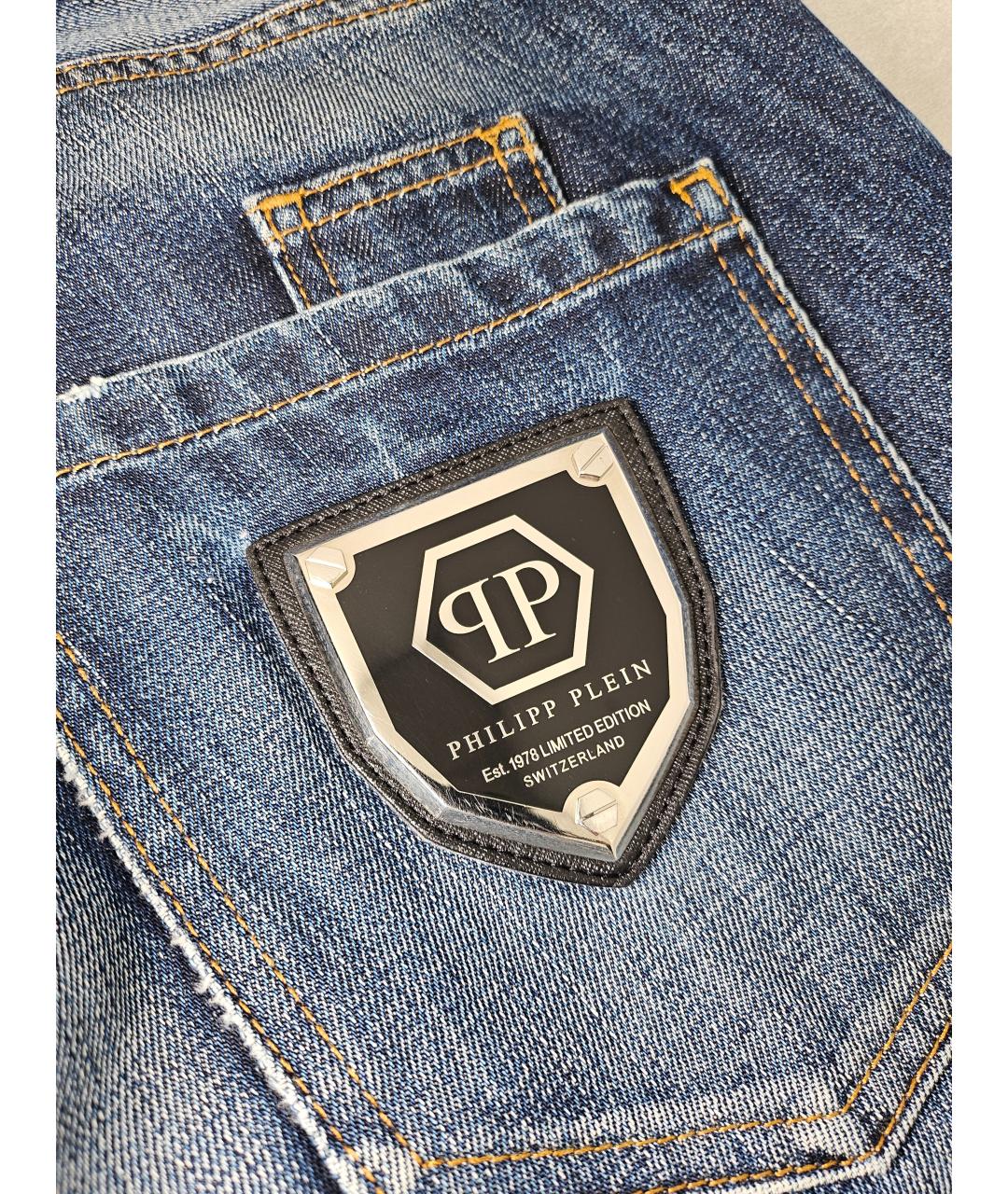 PHILIPP PLEIN Синие хлопковые прямые джинсы, фото 3