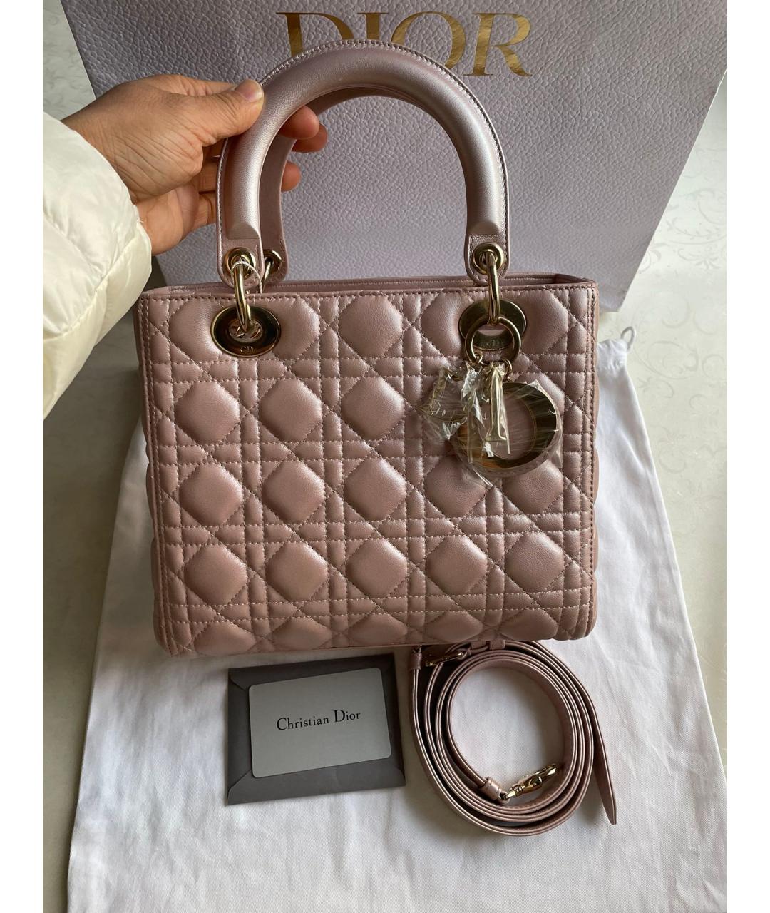CHRISTIAN DIOR Розовая кожаная сумка с короткими ручками, фото 7