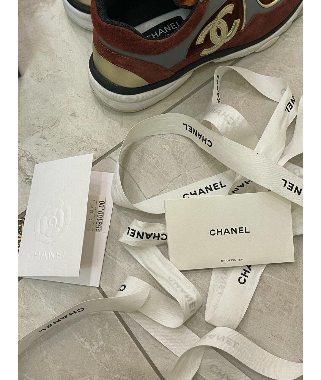 CHANEL PRE-OWNED Мульти бархатные кроссовки, фото 5