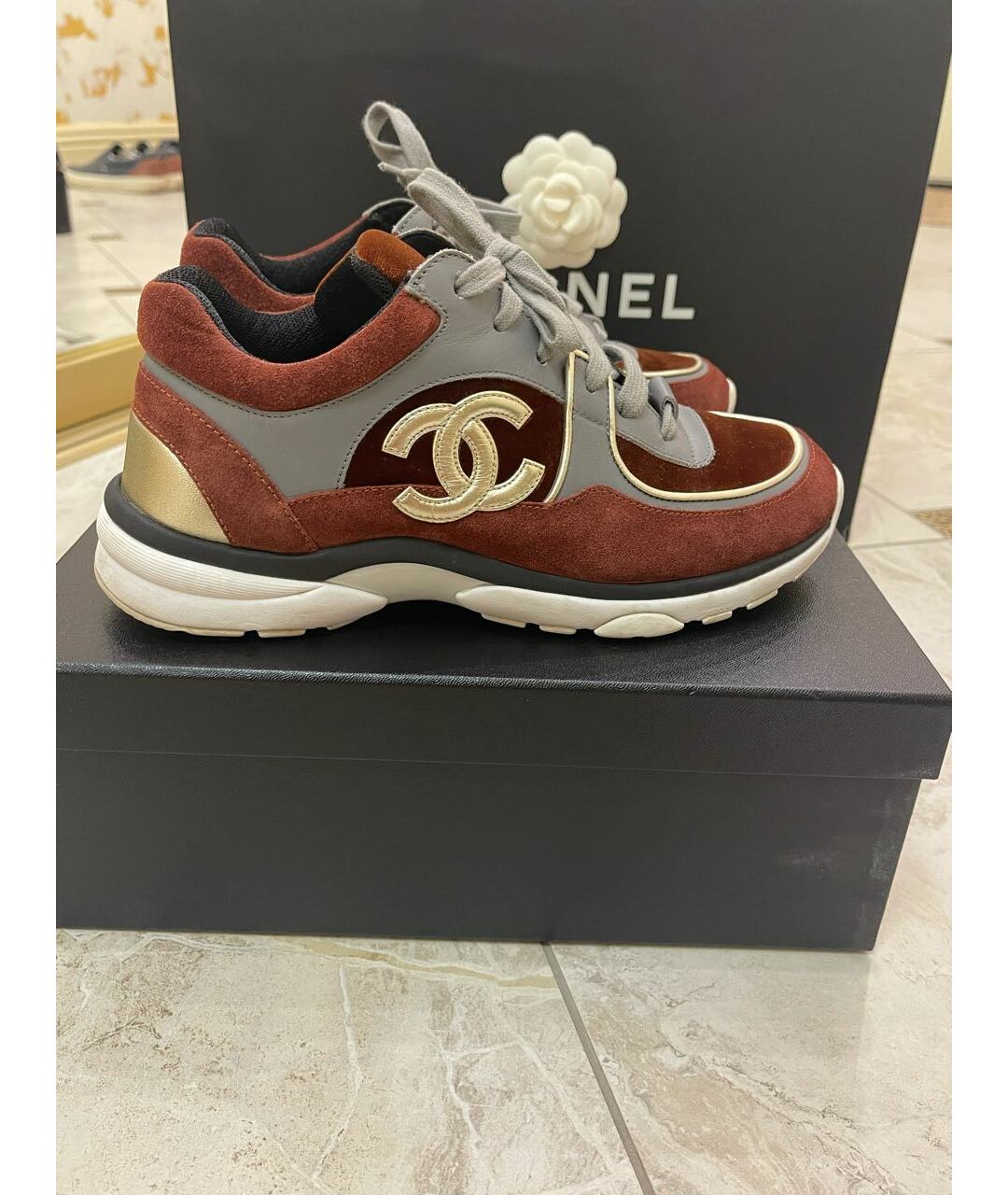 CHANEL PRE-OWNED Мульти бархатные кроссовки, фото 9