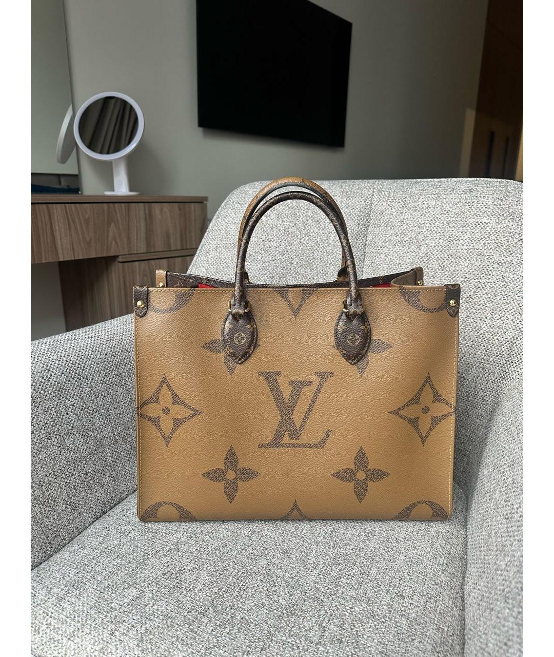 LOUIS VUITTON Коричневая кожаная сумка тоут, фото 7