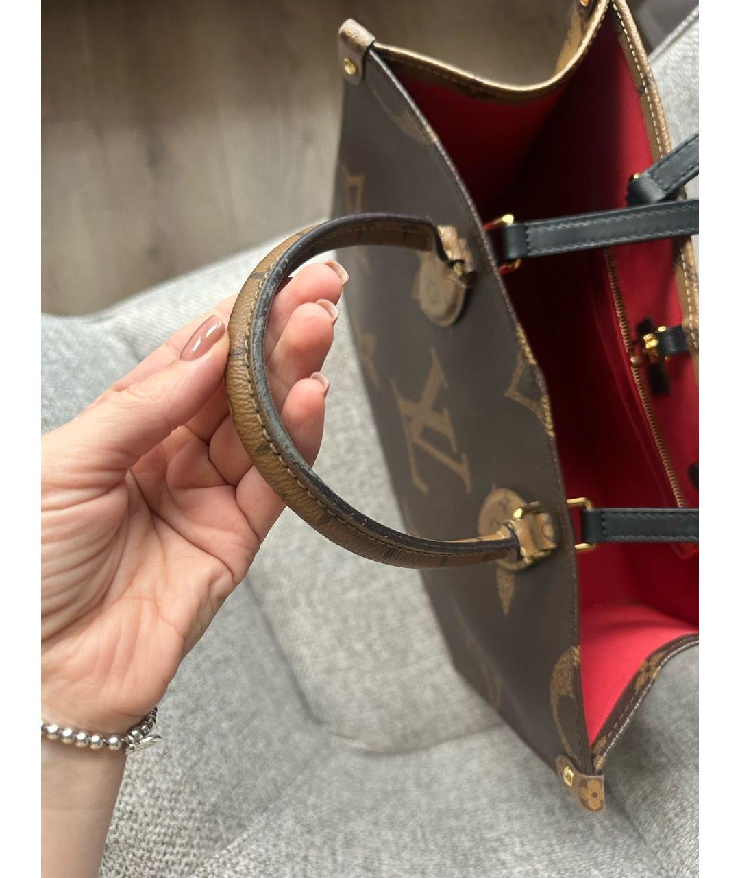 LOUIS VUITTON Коричневая кожаная сумка тоут, фото 6