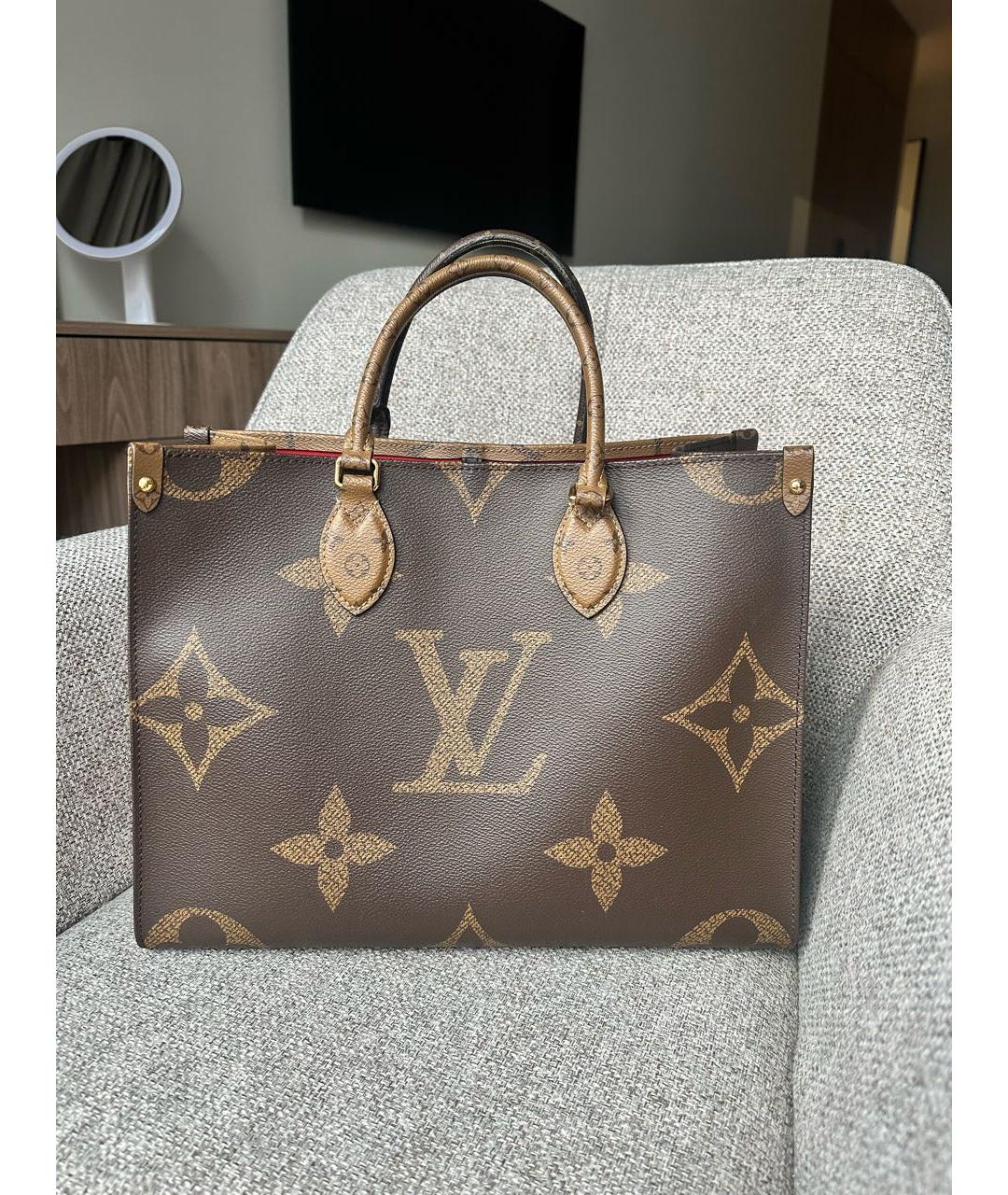 LOUIS VUITTON Коричневая кожаная сумка тоут, фото 3