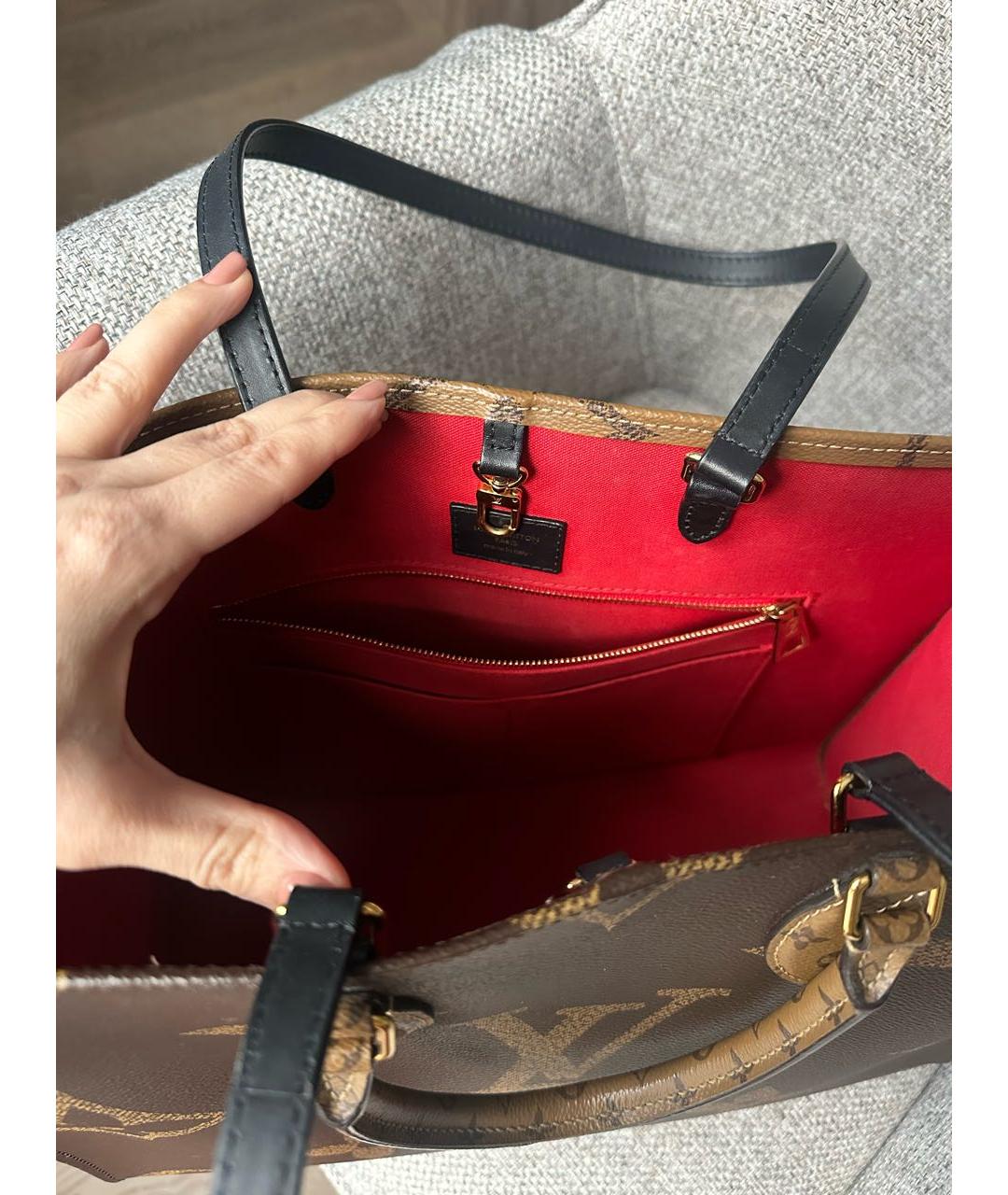 LOUIS VUITTON Коричневая кожаная сумка тоут, фото 4