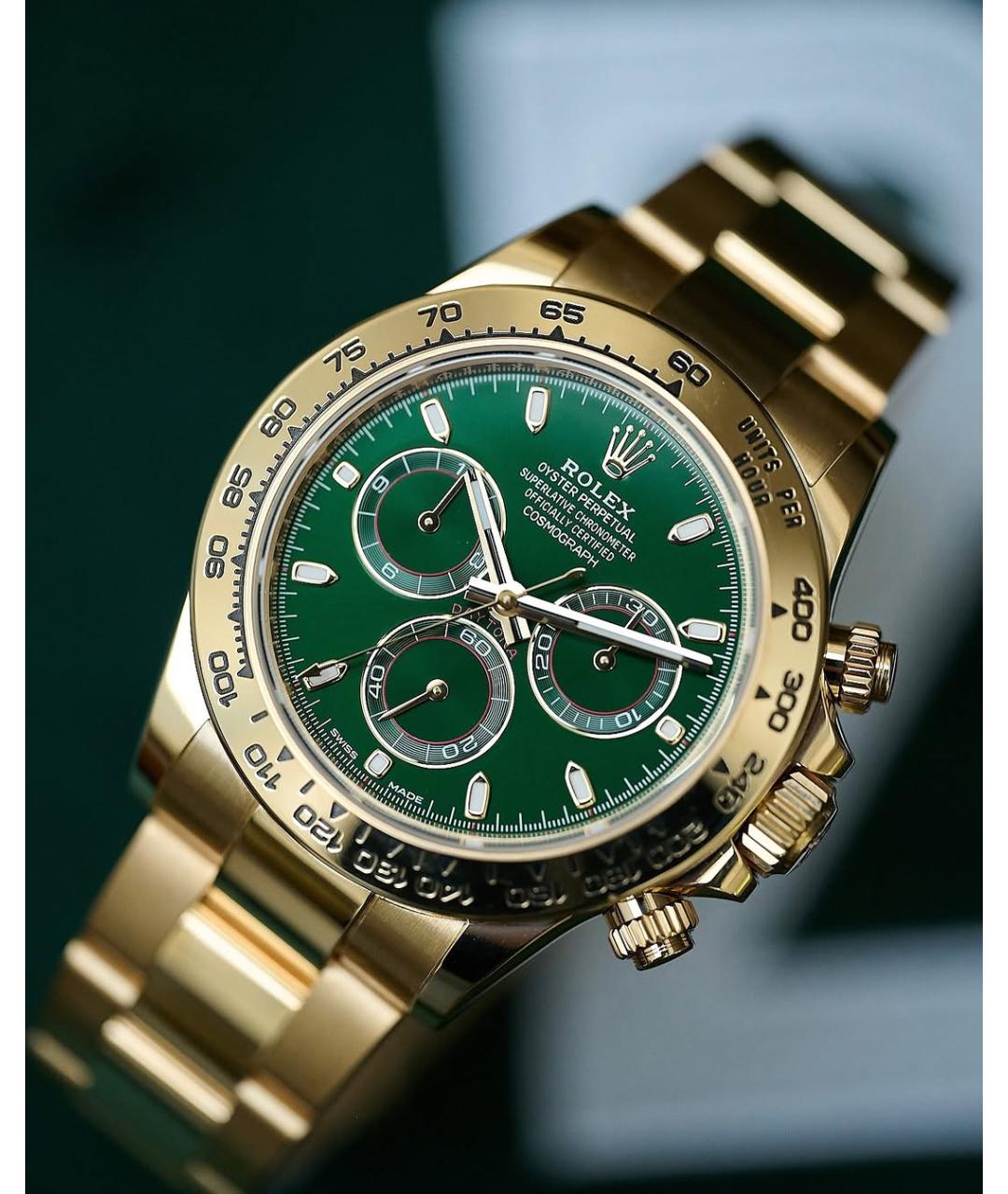 ROLEX Зеленые часы из желтого золота, фото 2