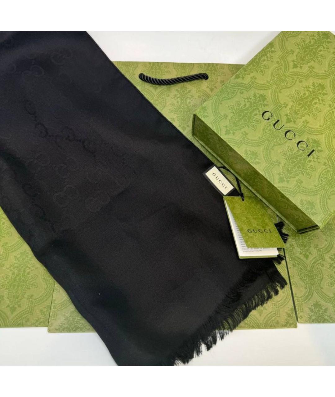 GUCCI Черный шерстяной шарф, фото 2