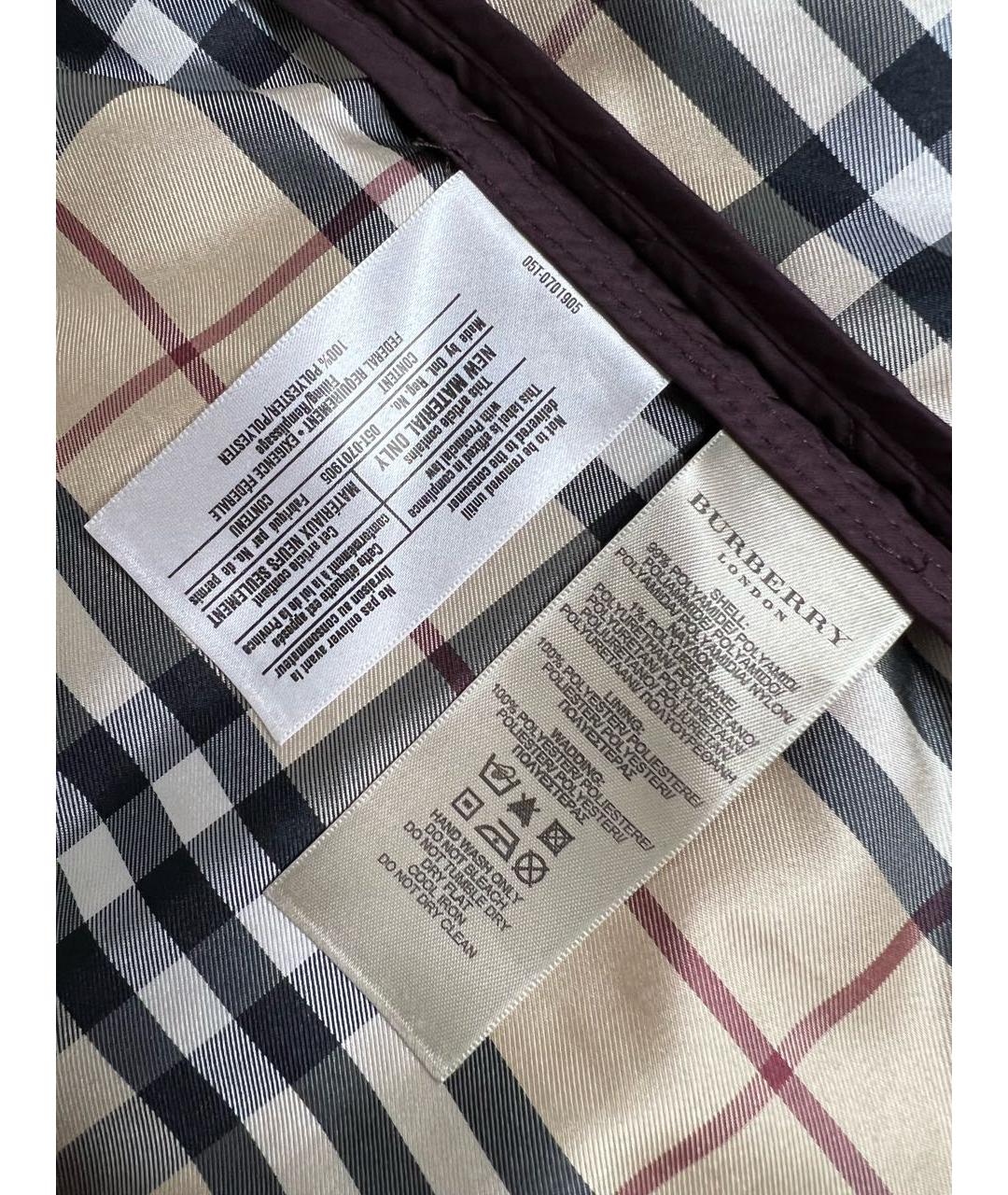 BURBERRY Бордовая полиамидовая куртка, фото 8