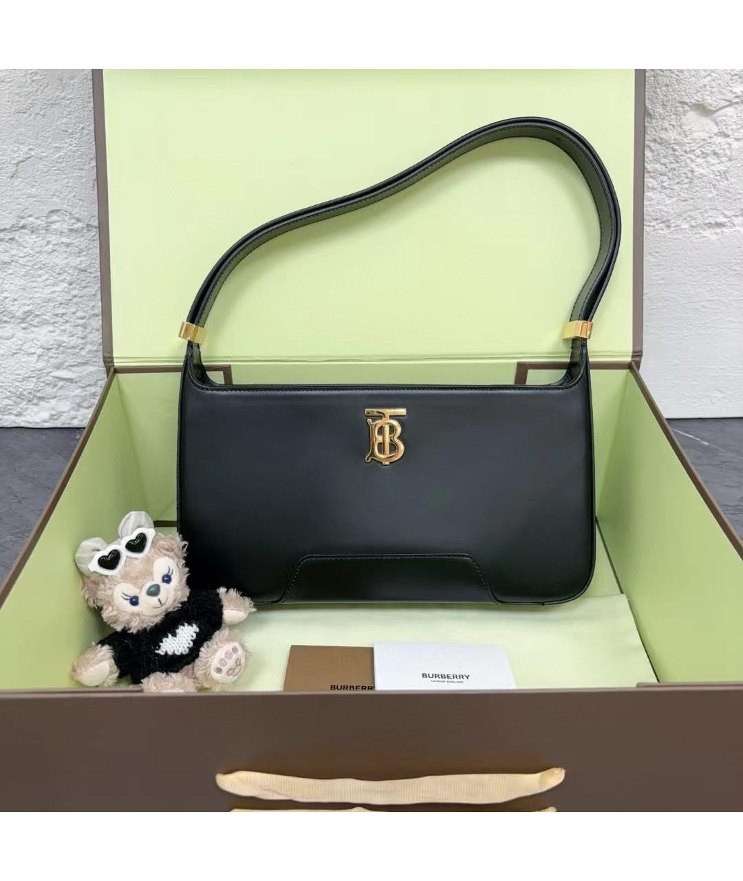 BURBERRY Черная кожаная сумка с короткими ручками, фото 7