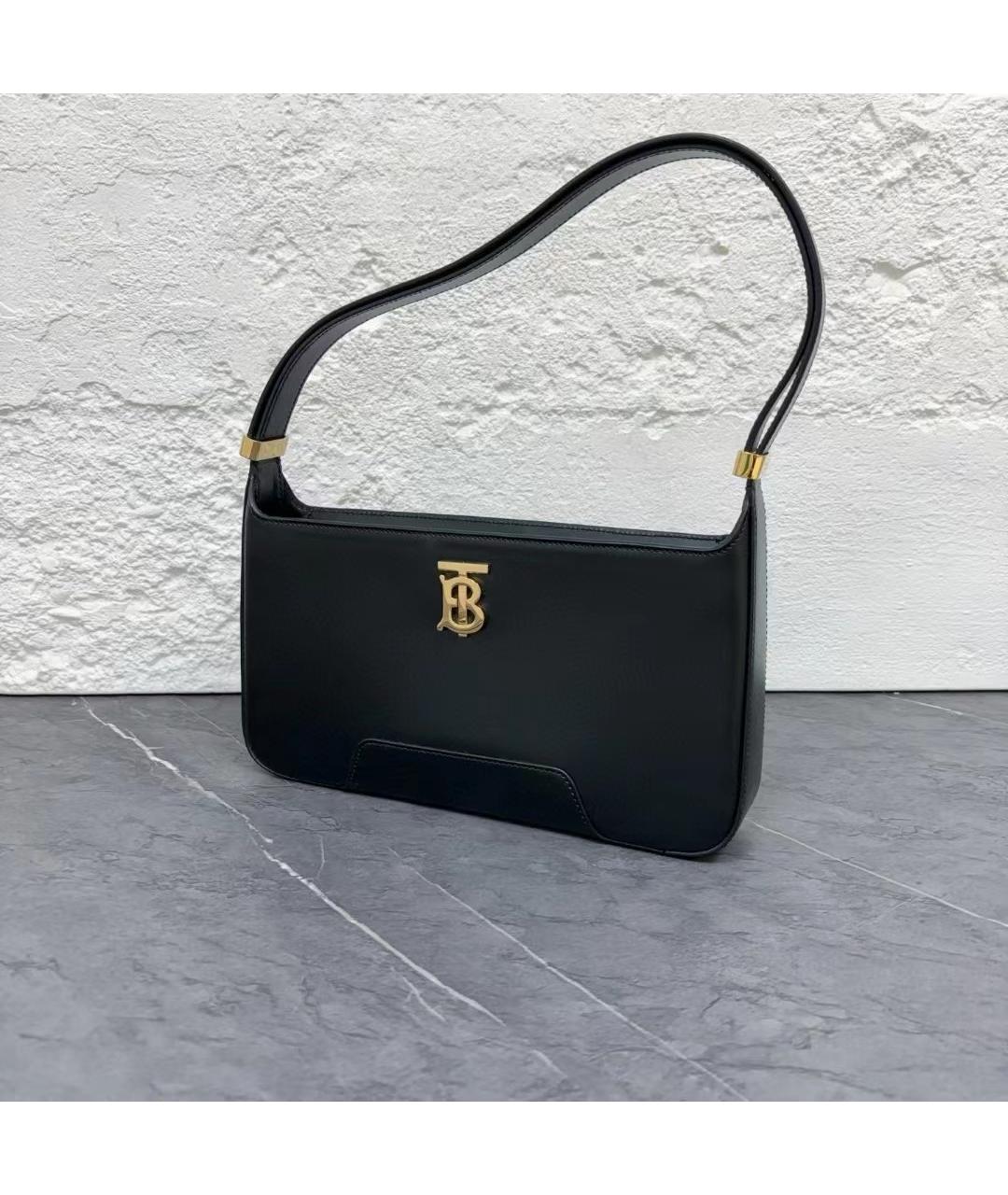 BURBERRY Черная кожаная сумка с короткими ручками, фото 2