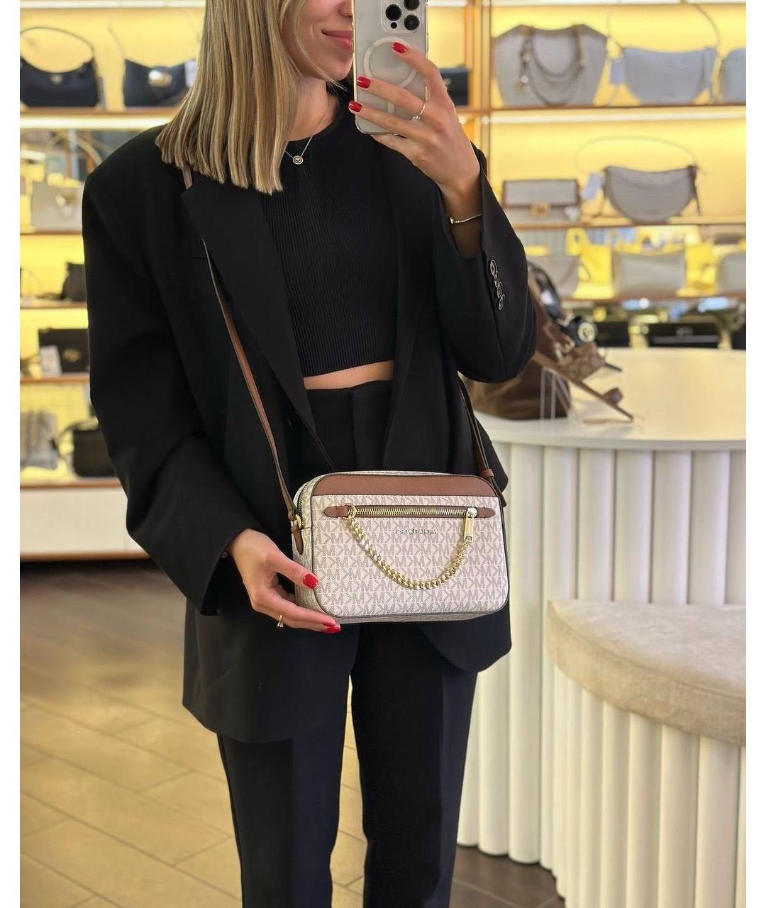 MICHAEL KORS Бежевая сумка через плечо из искусственной кожи, фото 6