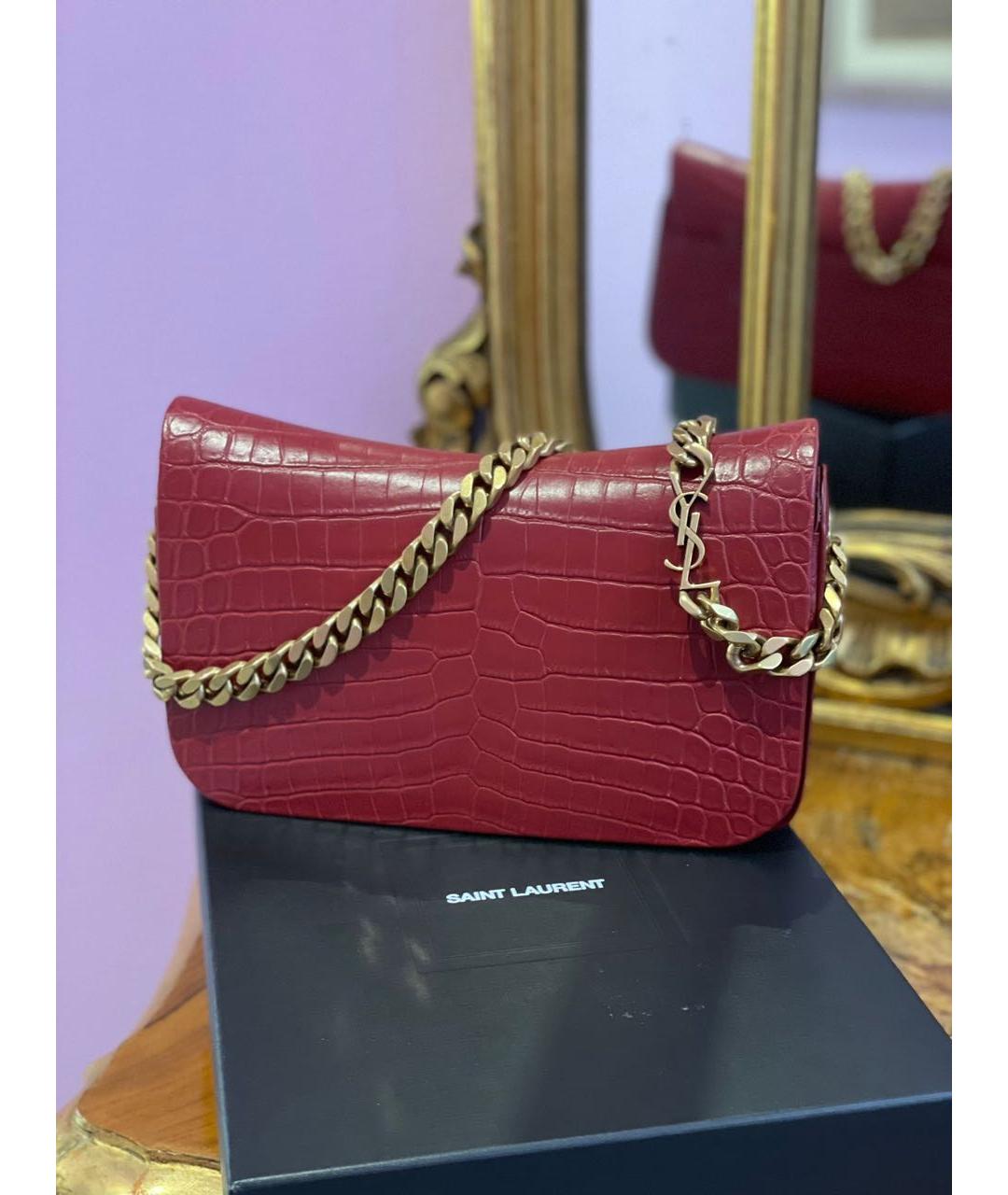 SAINT LAURENT Бордовая кожаная сумка с короткими ручками, фото 9