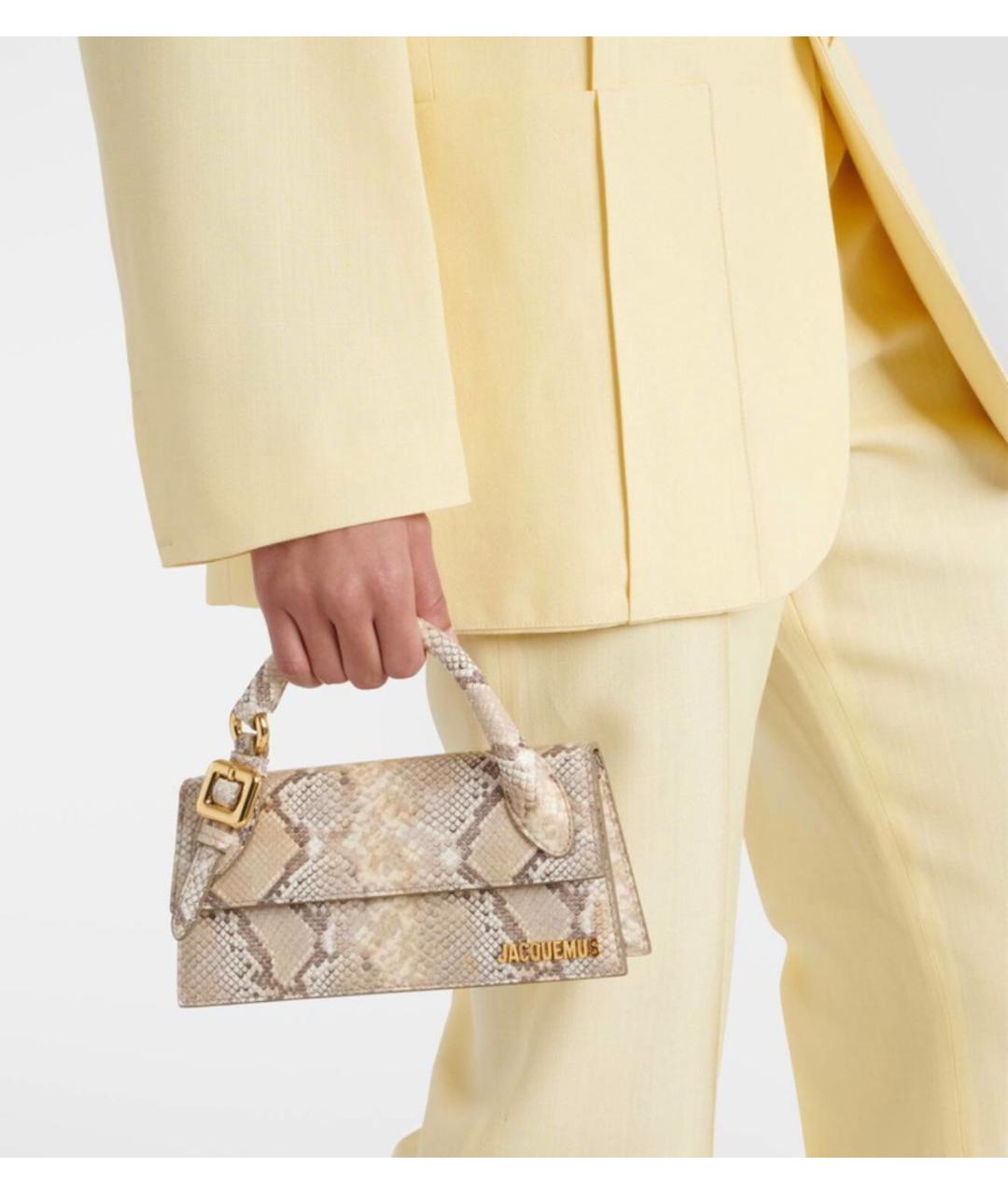 JACQUEMUS Желтая сумка с короткими ручками из экзотической кожи, фото 8