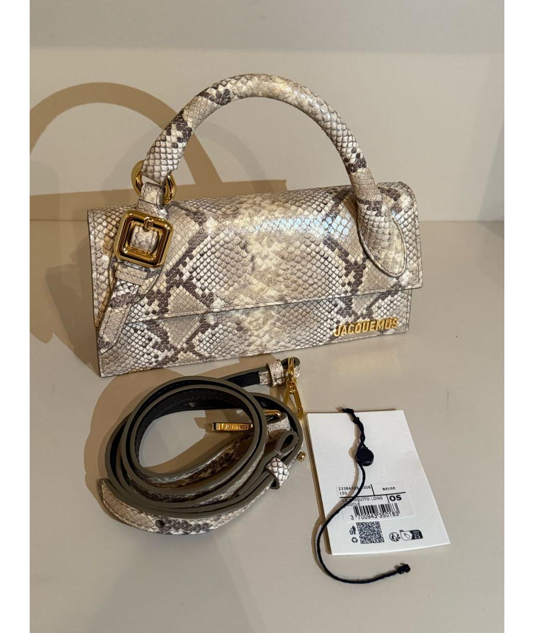 JACQUEMUS Желтая сумка с короткими ручками из экзотической кожи, фото 4