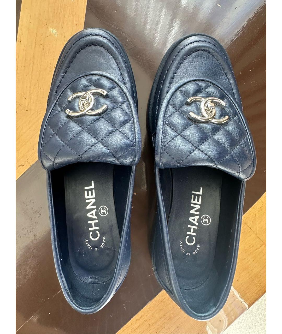 CHANEL Синие кожаные лоферы, фото 3