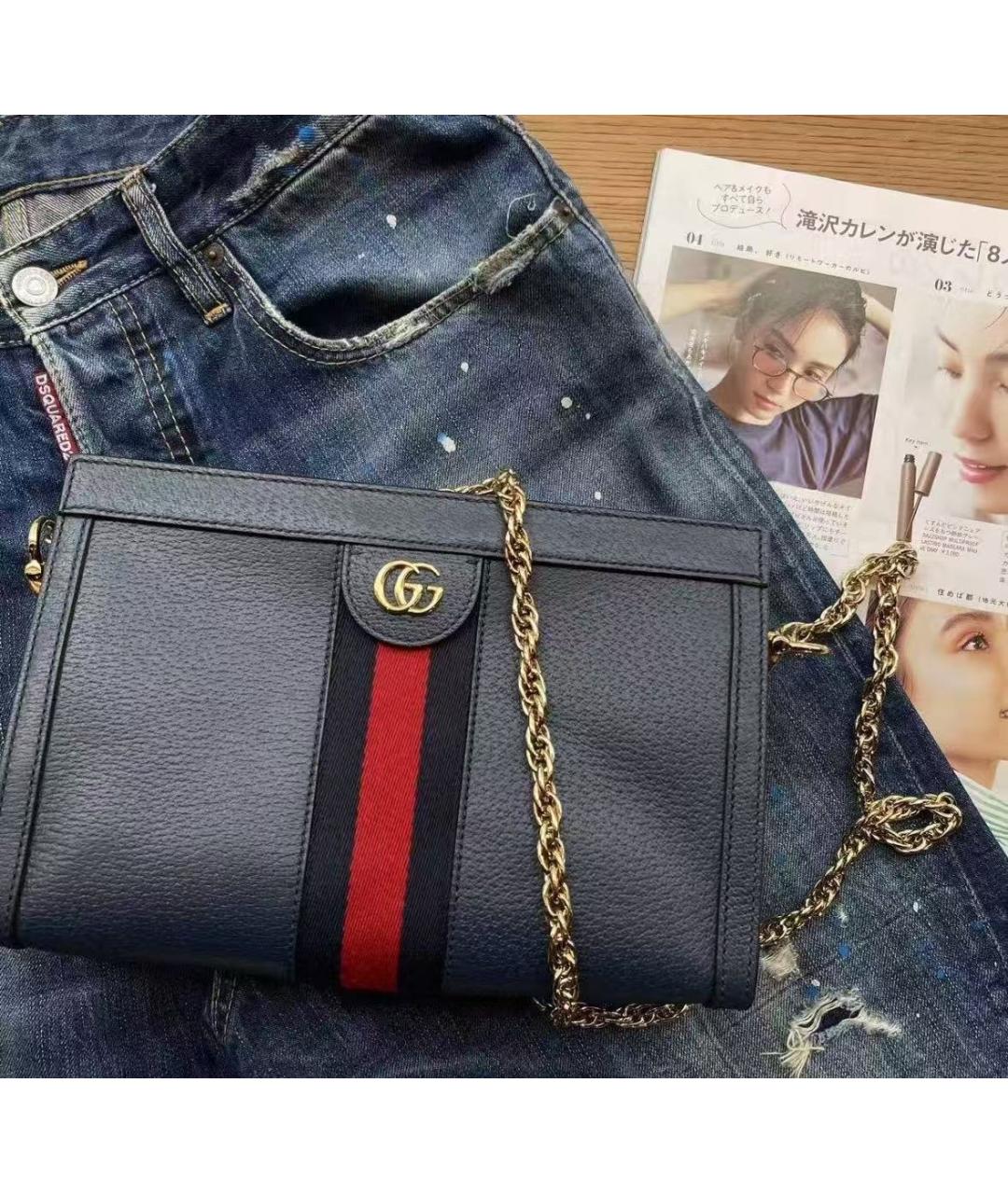 GUCCI Темно-синяя кожаная сумка через плечо, фото 2
