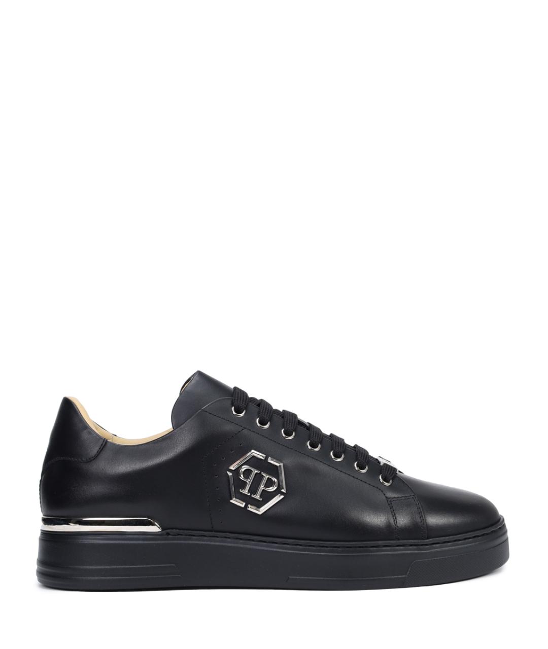 PHILIPP PLEIN Черные кожаные низкие кроссовки / кеды, фото 1