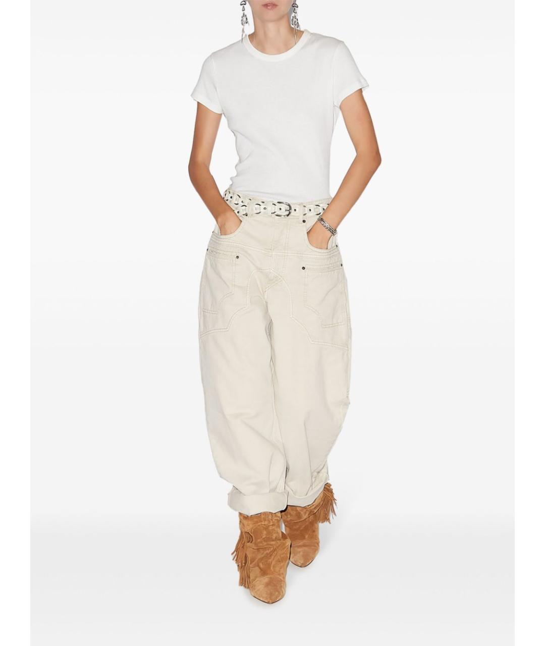 ISABEL MARANT Бежевые хлопковые прямые брюки, фото 4